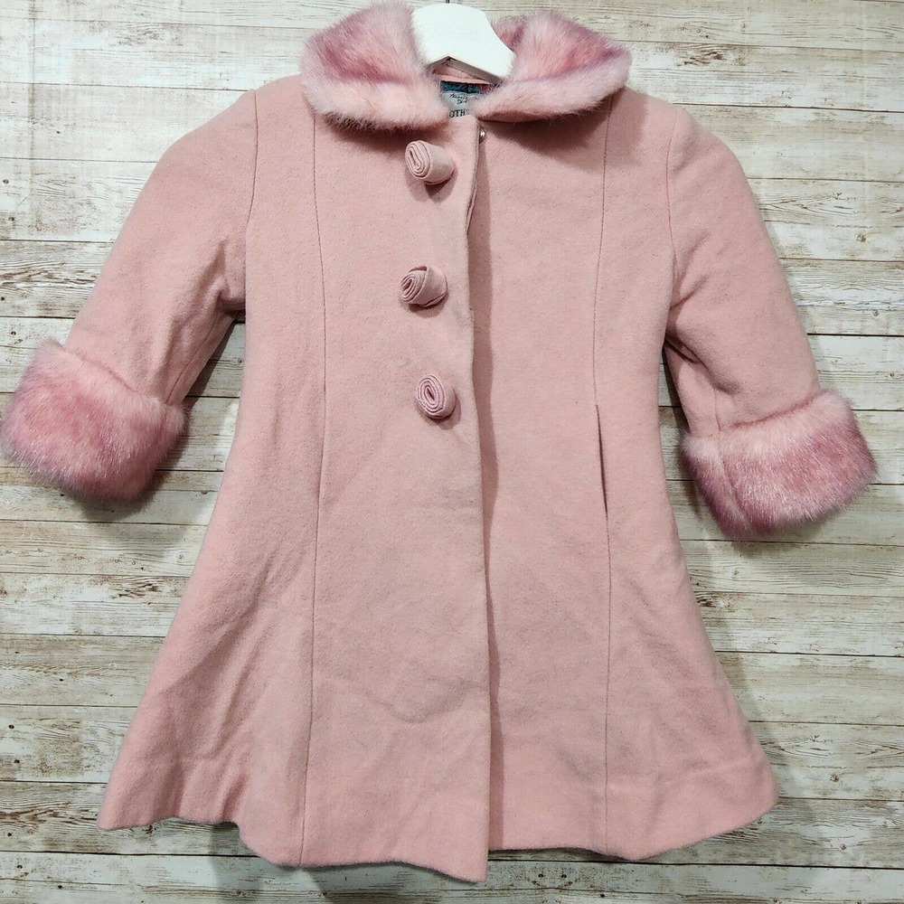 Rothschild Pink Faux Fur Trimmed Peacoat Girls Size 3T Wool Blend Princess Coat